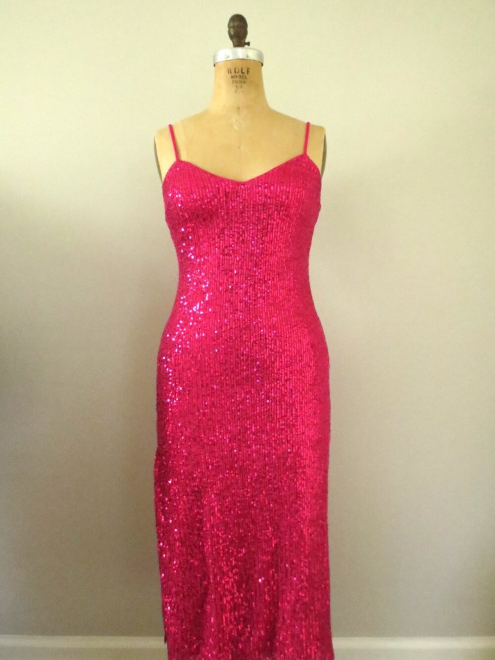 Anthropologie Awaylee Coquette Hot Pink Sequin Midi Slip Dress
